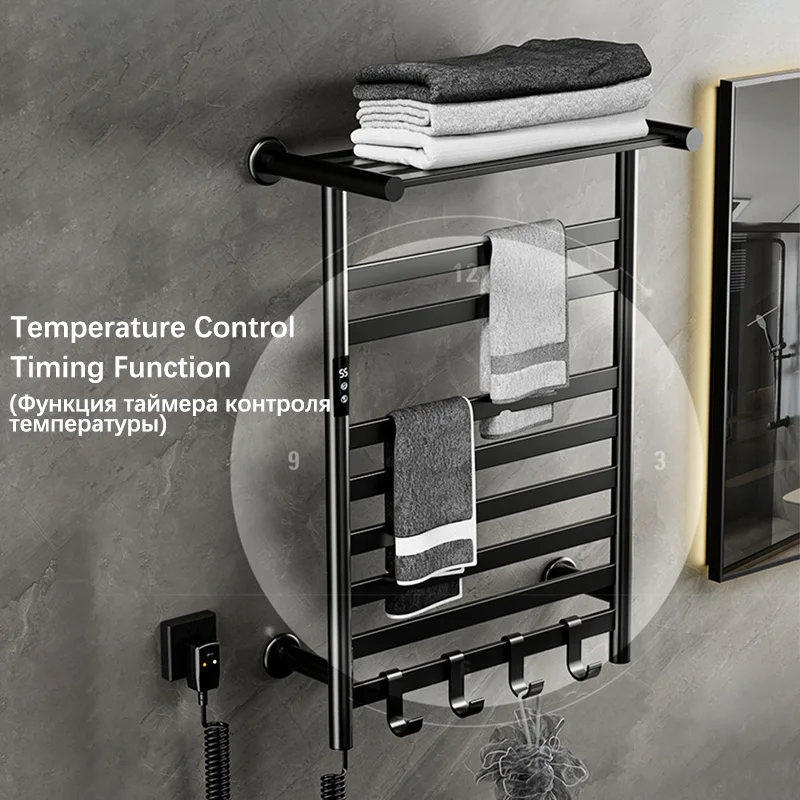 Imagem -05 - Cinza Secador de Toalha. Display Digital Toalheiro Elétrico com Prateleira. Banheiro Controle de Temperatura Timing Toalha Aquecedor. Preto Branco