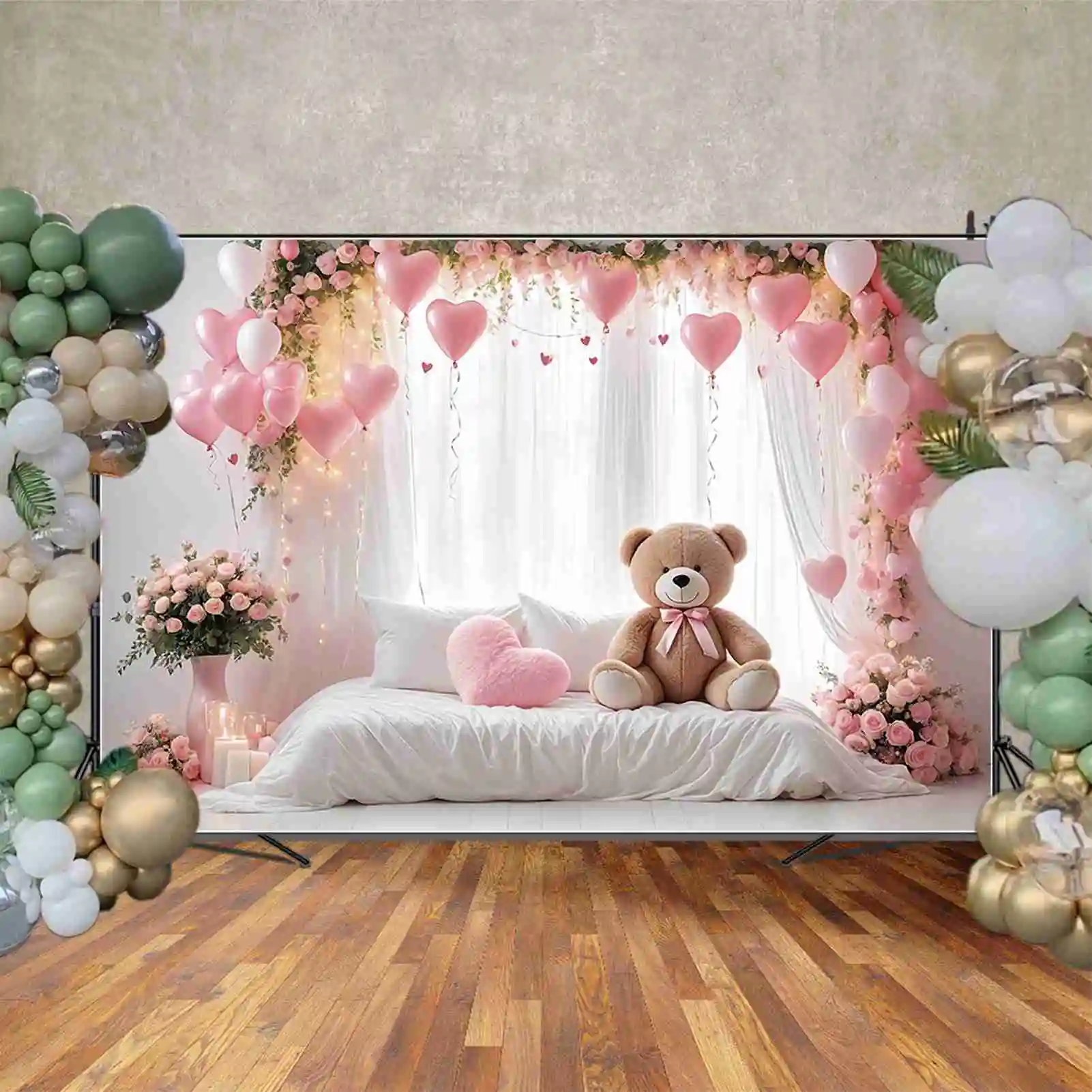 Lua. QG-Urso de pelúcia Fotografia Cenário, Fotografia Fundos, Quarto Rosa, Festa do Bebê, Decoração Photocall, Estúdio Photobooth Props