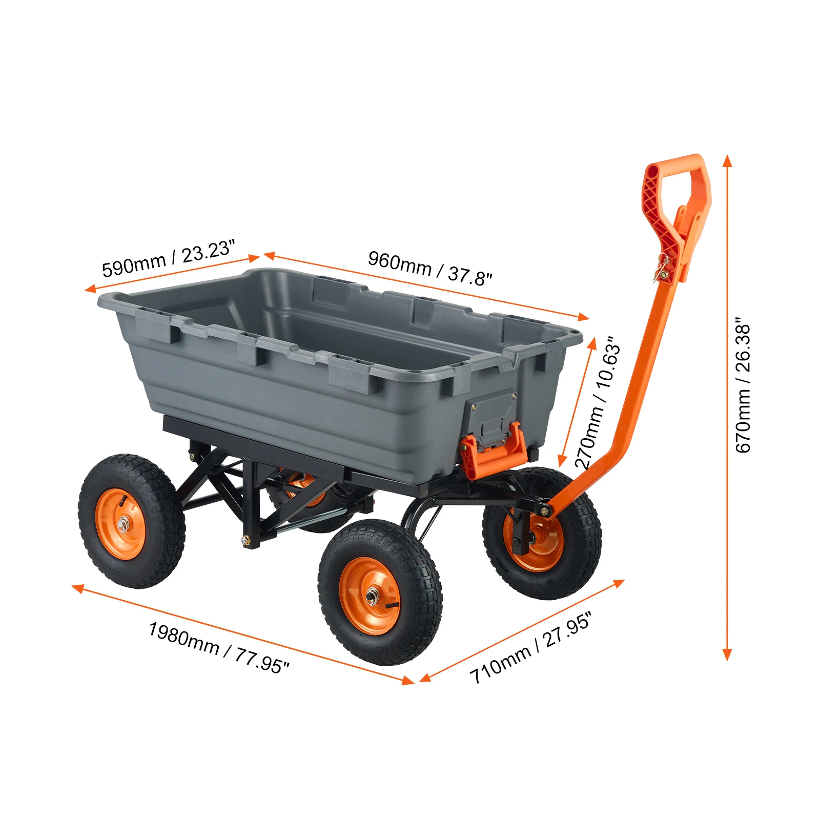 SucceBuy Tuinwagen Duurzame poly-dumperwagen met eenvoudige montage Stalen structuur Veelzijdige dumpwagen met dubbele functiehandgreep