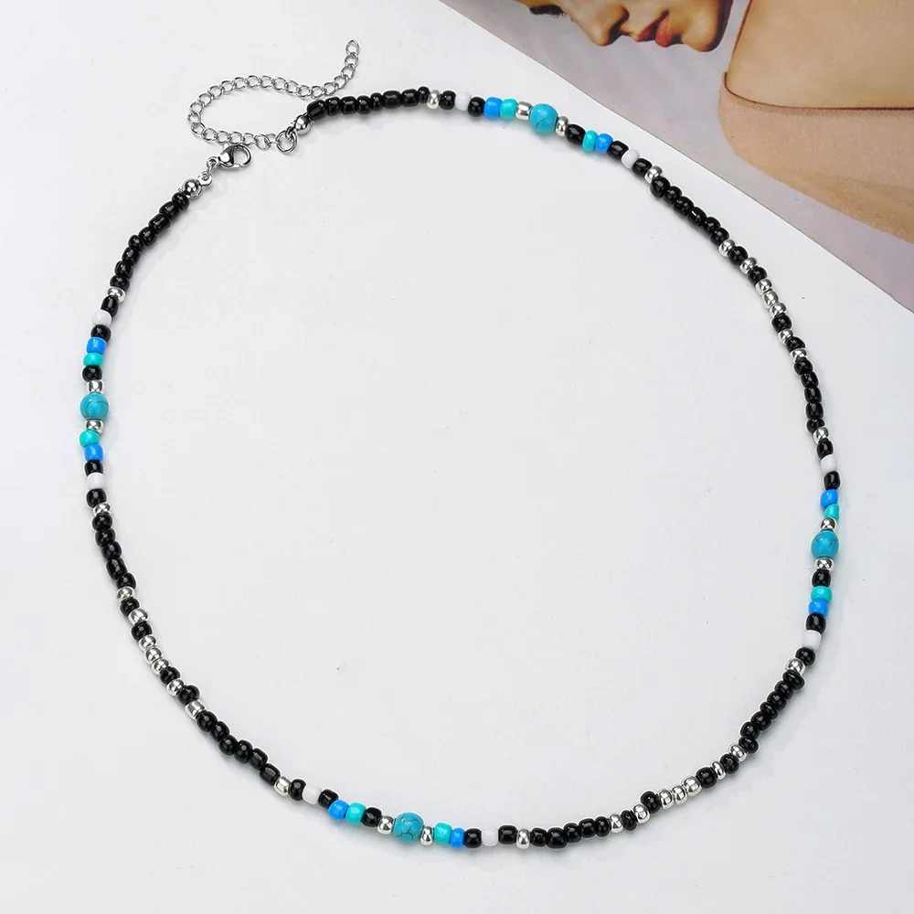Punk Natural Sea Shell Necklace Niche Sense Merad Style Choker Colorful Spliced Rice Beads Vintage Collarbone Chain for Men