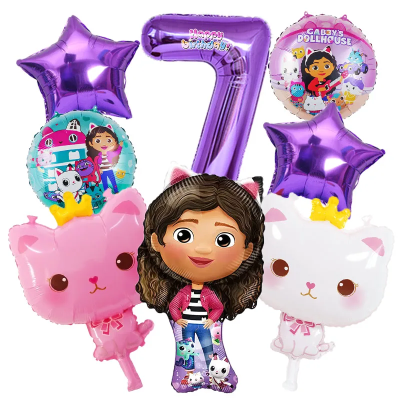 8-delige Gabby's Poppenhuis Set Schattige Engel Kat Folie Ballonnen Anime Verjaardagsparty Cartoon Decoratie Benodigdheden Babyshower Helium Ballonnen