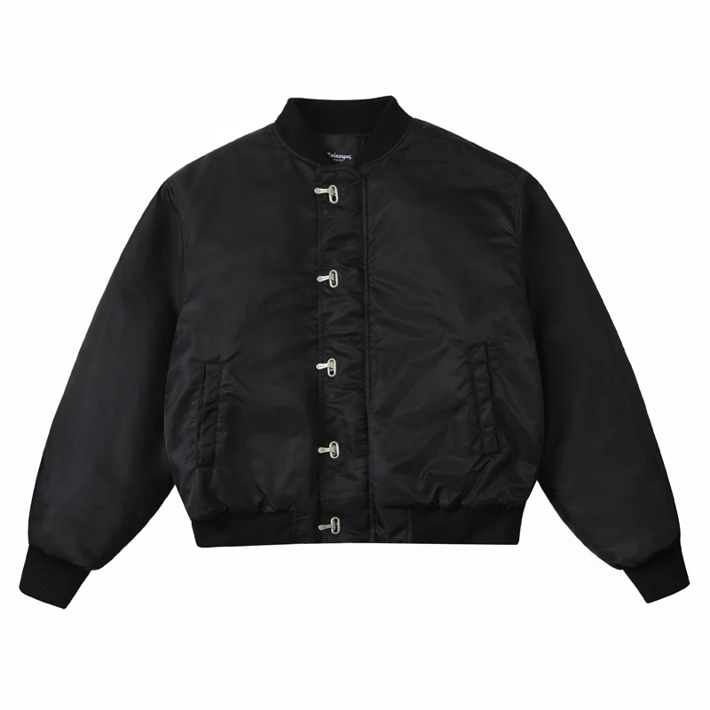 

Winter Streetwear Quilted Flight Jacket Men Metal Buckle Fashion Loose Casual Cotton Padded Bomber Jacket Women Parkas Coat