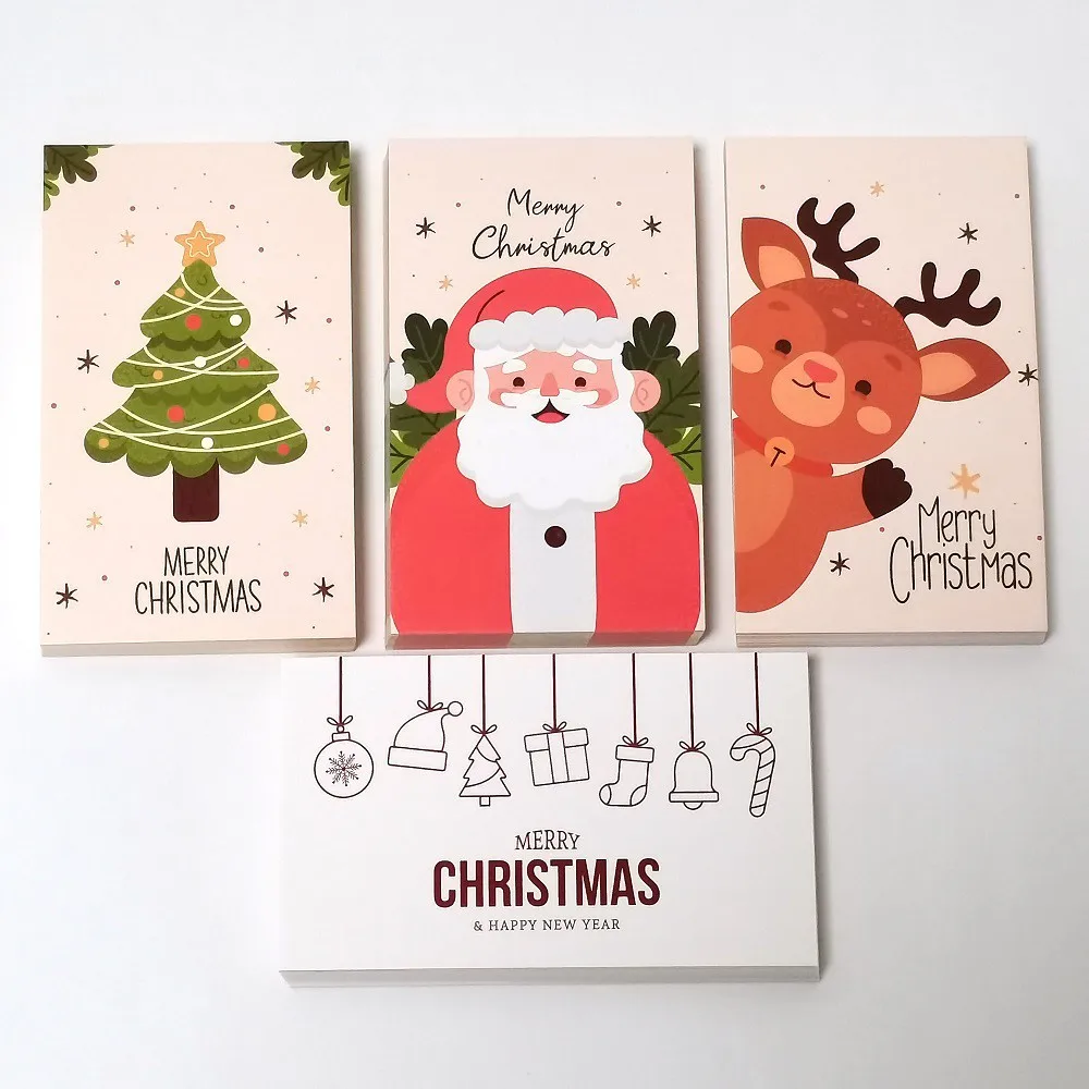 10-50Pcs Merry Christmas Gift Cards Greeting Card Christmas Tree Stickers Cute Design For 2022 New Year