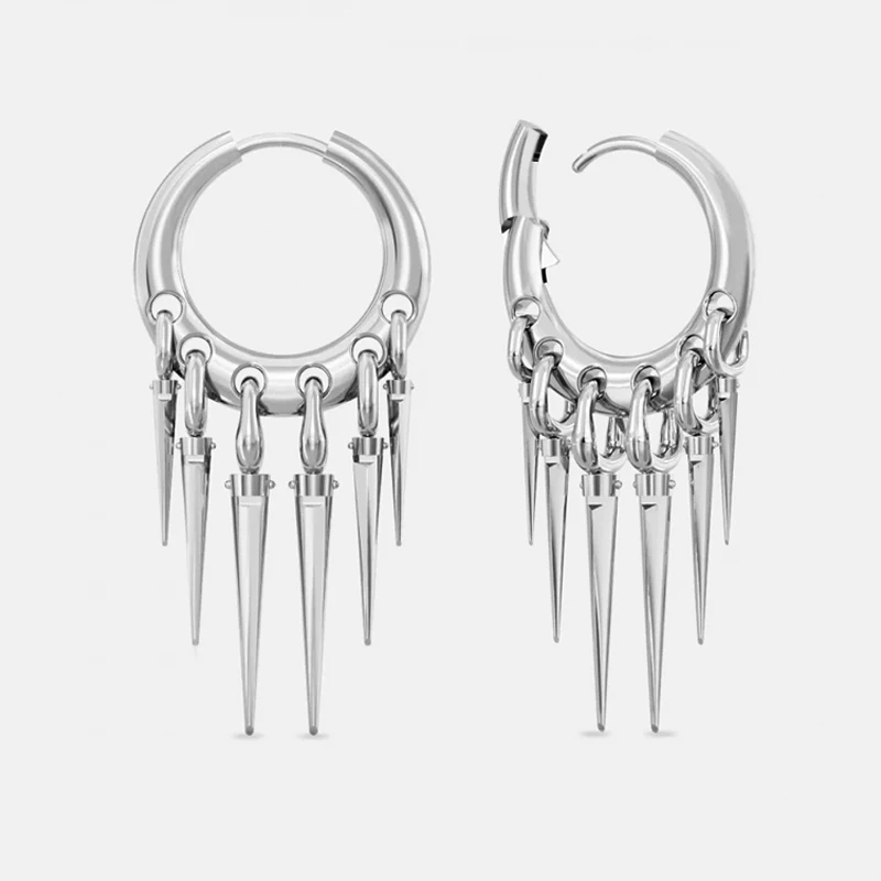 Punk Mode Edelstahl Nieten-Ohrringe Damen Hosen-Accessoires E-Girls Grunge Rock Coole Goth Ohrringe Schmuck – Detail 4
