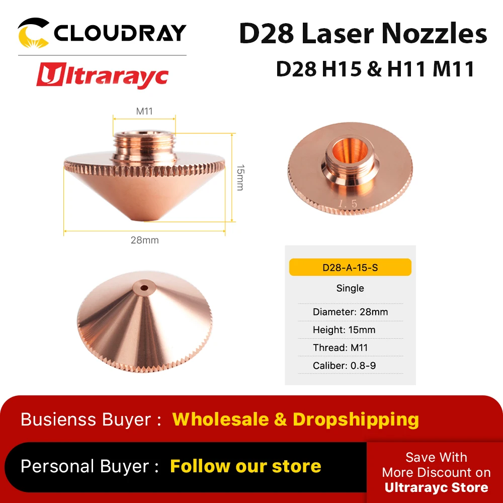 Ultrarayc Đầu Cắt Laser Vòi Phun Đơn Đôi Chrome Mạ Lớp D28 Cỡ Nòng 0.8-6.0Mm Cho Precitec WSX sợi Đầu Cắt