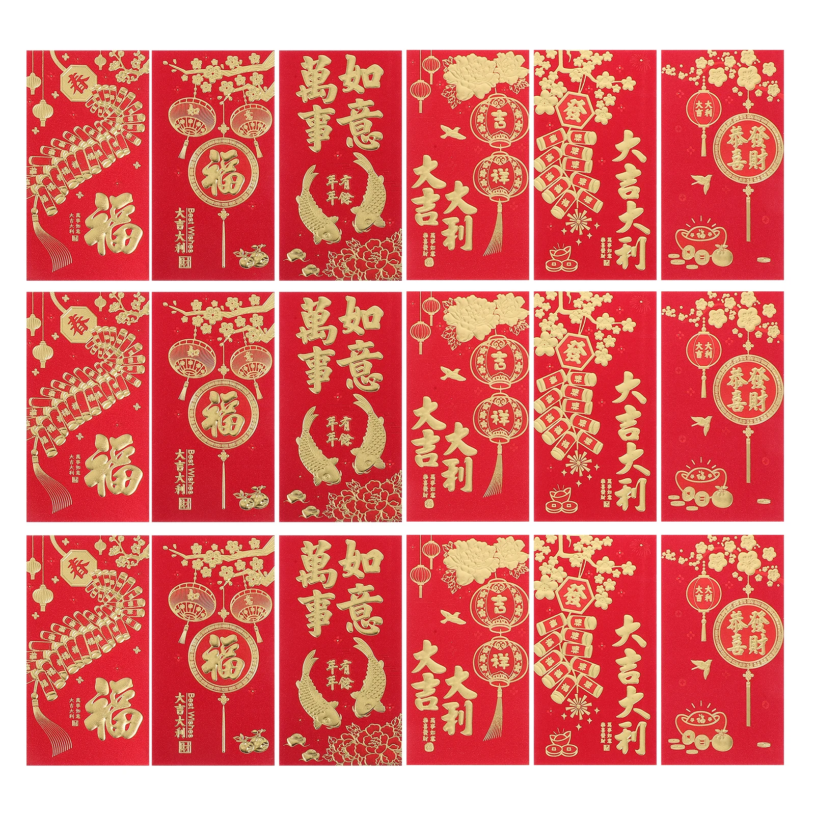 18pcs Three-dimensional Red Envelopes Small Packets Pattern Chinese New Year Lunar Red Envelope Spring Festival Hong Bao
