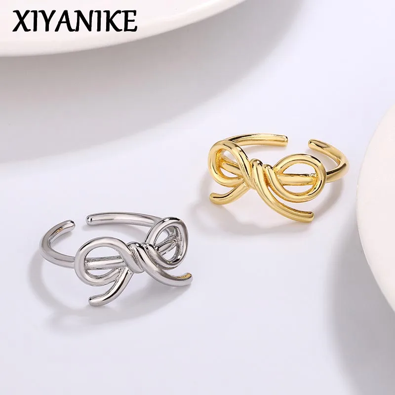 

XIYANIKE Korean Hollow Bowknot Cuff Rings For Women Girl Fashion Exquisite Handmade Jewelry Lady Gift Party anillos mujer