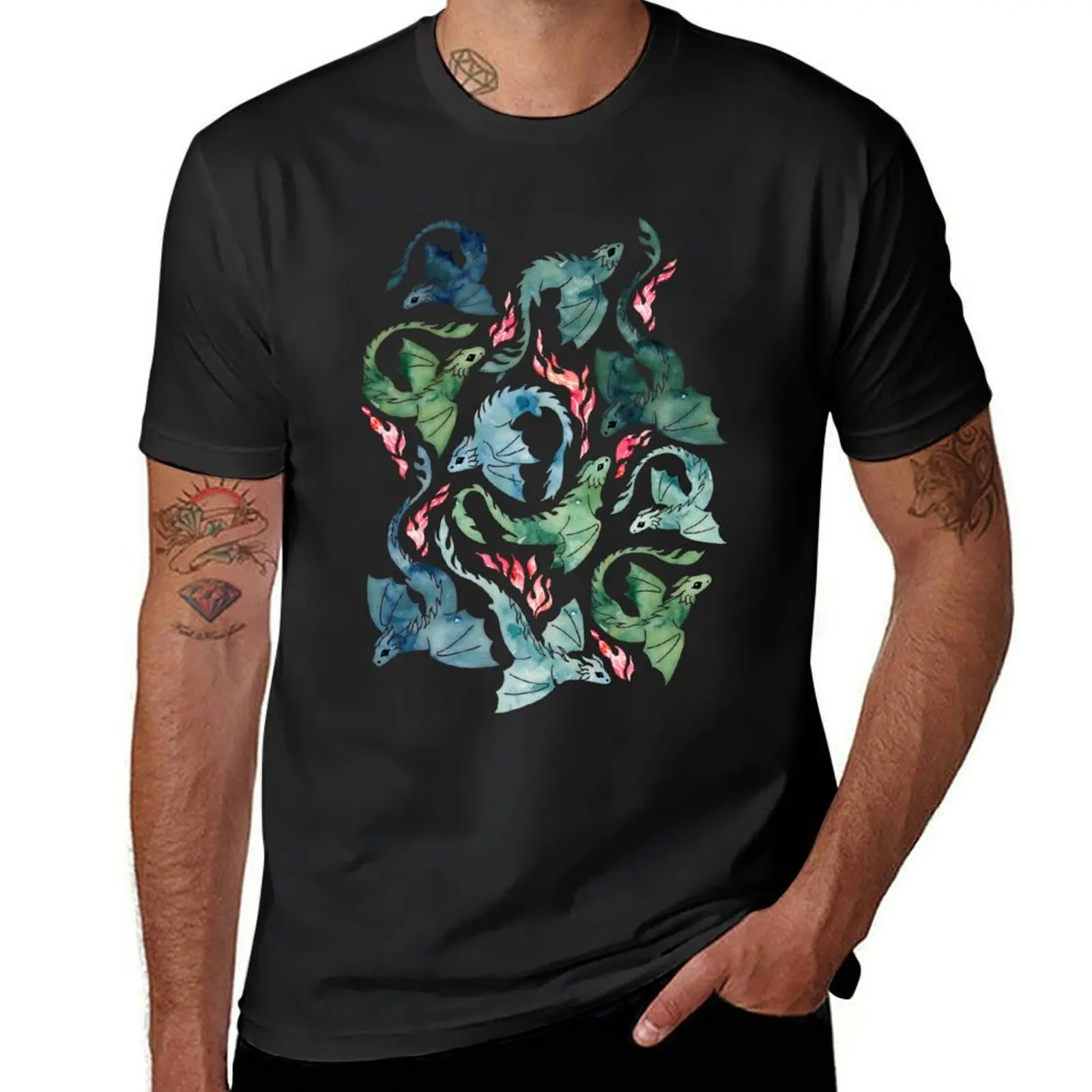 Dragon fire blue & green T-Shirt shirts graphic tees boys animal print mens white t shirts