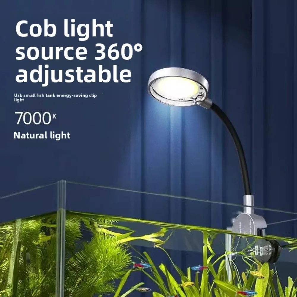 

LED Aquarium Light, Mini USB Power Round Small Fish Tank Clip LED Betta Lamp for Under 7 Gallon Freshwater Fish Plant Tank,7000K