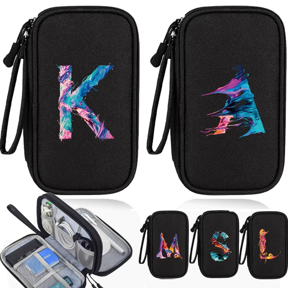 

Multi functional double-layer zipper storage bag with letter printing, suitable for digital product accessories