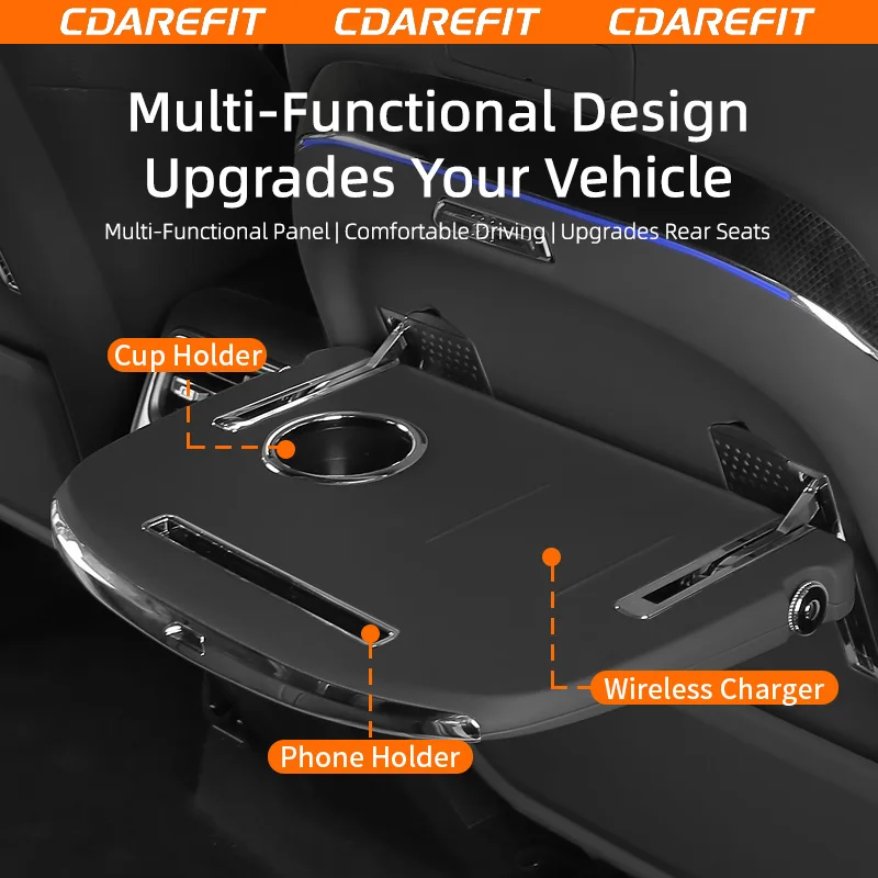 For iCAR iCAUR V23 Back Seat Wireless Charging Table Board Ambient Light Cup Holder Phone Holder Modification