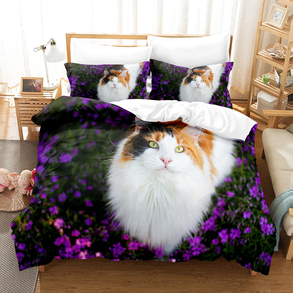 Maine Coon Bedding Set 3D Printed Lovely Cat Duvet Cover Comforter Queen King Single Size Home Textile Bedroom Decor