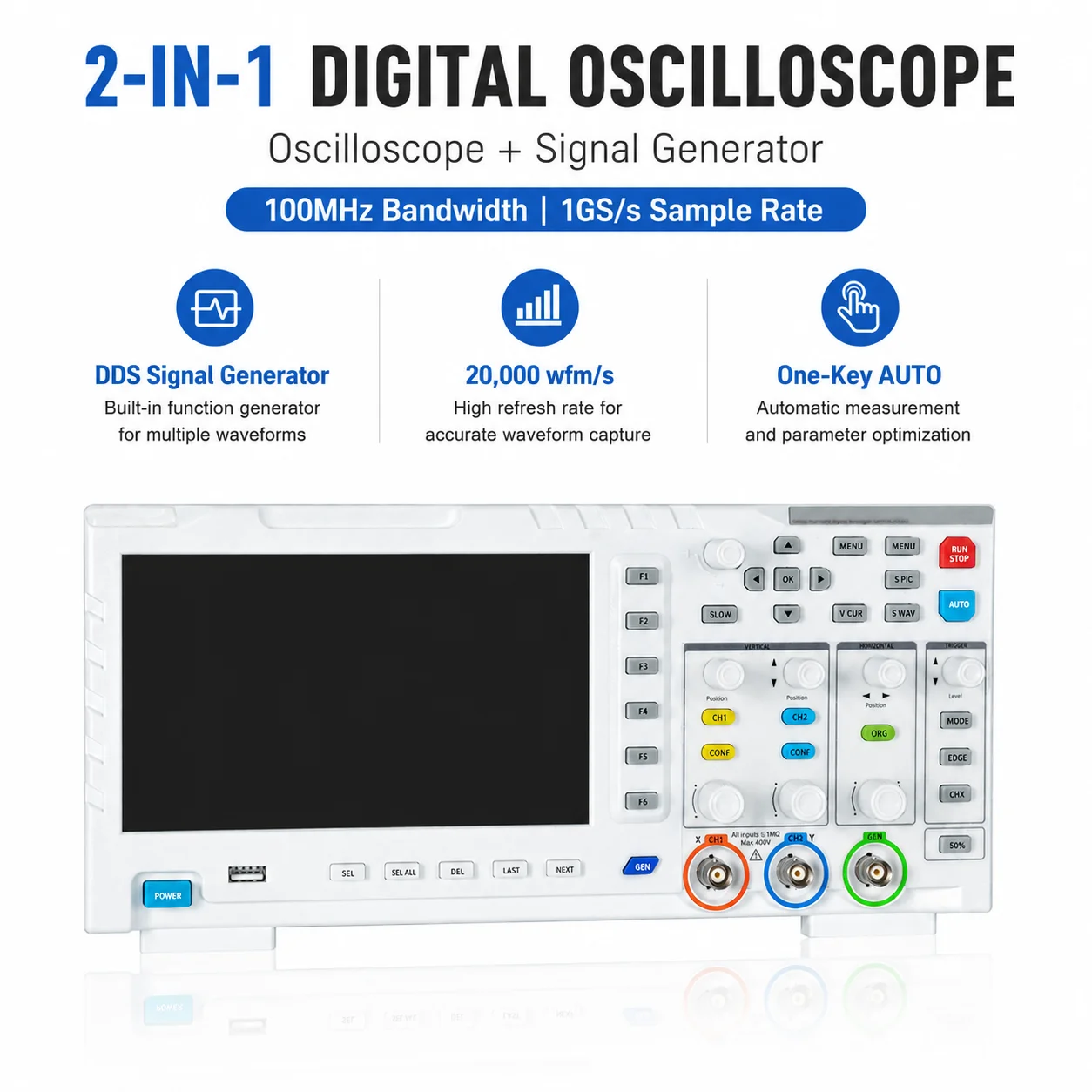 Digital Oscilloscope 100MHz 2 in 1 FNIRSI 1014D with Signal Generator 1GS/s for Electronics Repair Hobbyist DIY