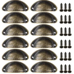 12PCS Retro Kitchen Drawer Cabinet Door Handle Furniture Knobs Handware Cupboard Iron Antique Shell Pull Handles