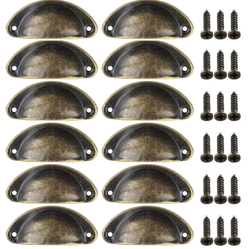 12PCS Retro Kitchen Drawer Cabinet Door Handle Furniture Knobs Handware Cupboard Iron Antique Shell Pull Handles
