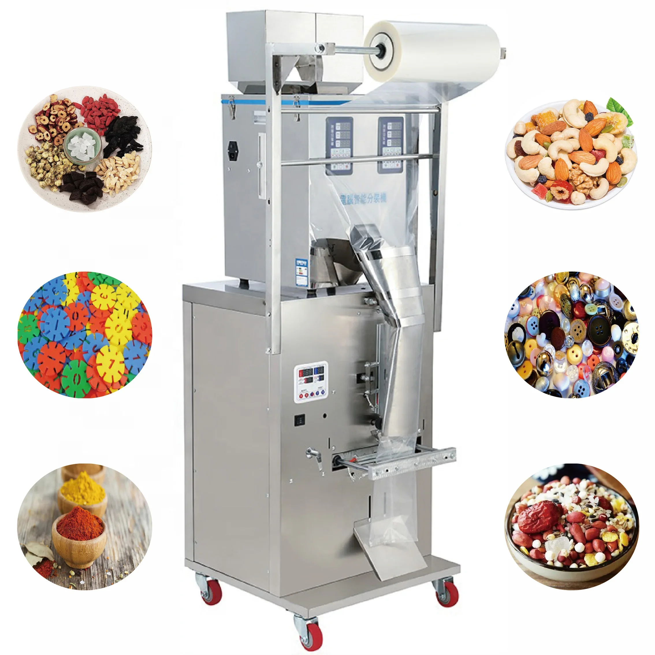 automatic sugar flour screws detergent powder snacks nuts beans  bag filling multi function packaging machine factory