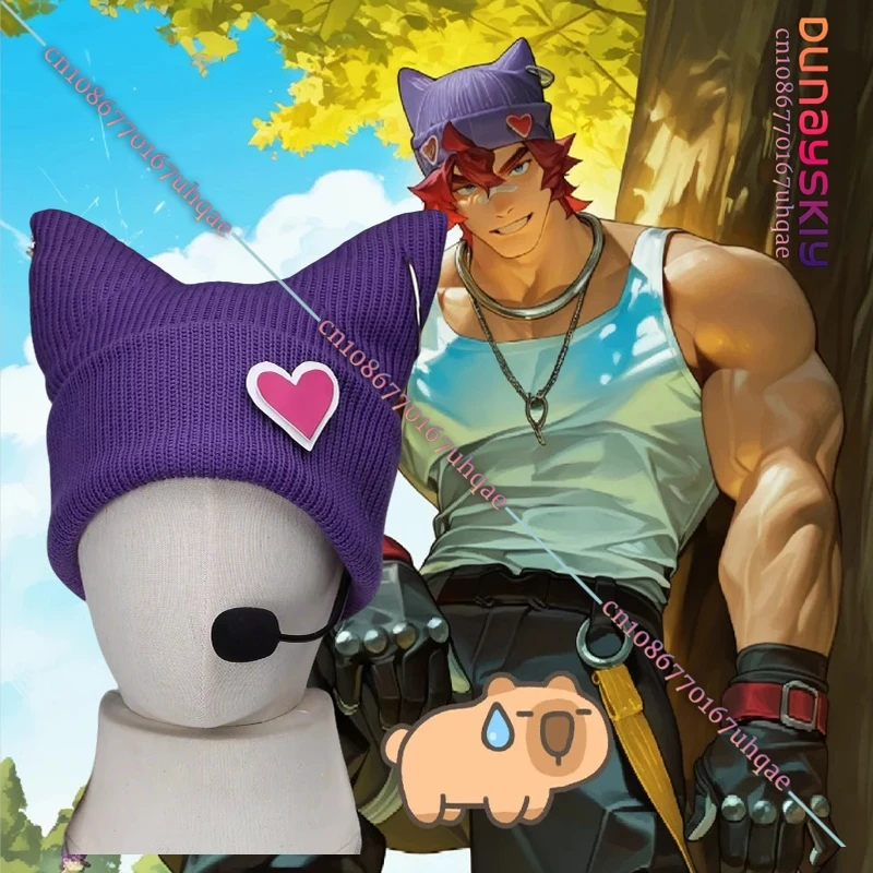 Game LOL Sett Heartsteel Cosplay Hat Woman Personality Hip Hop Fashion Purple Knitted Hat Halloween Party Role Play Props