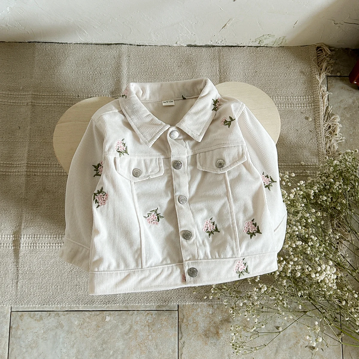 0-3Y Infant Baby Jacket Flower Embroidery Coat Girls Baby Clothes Flower Embroidery Korean Outerwear Newborn Baby 0-3Y Denim Top