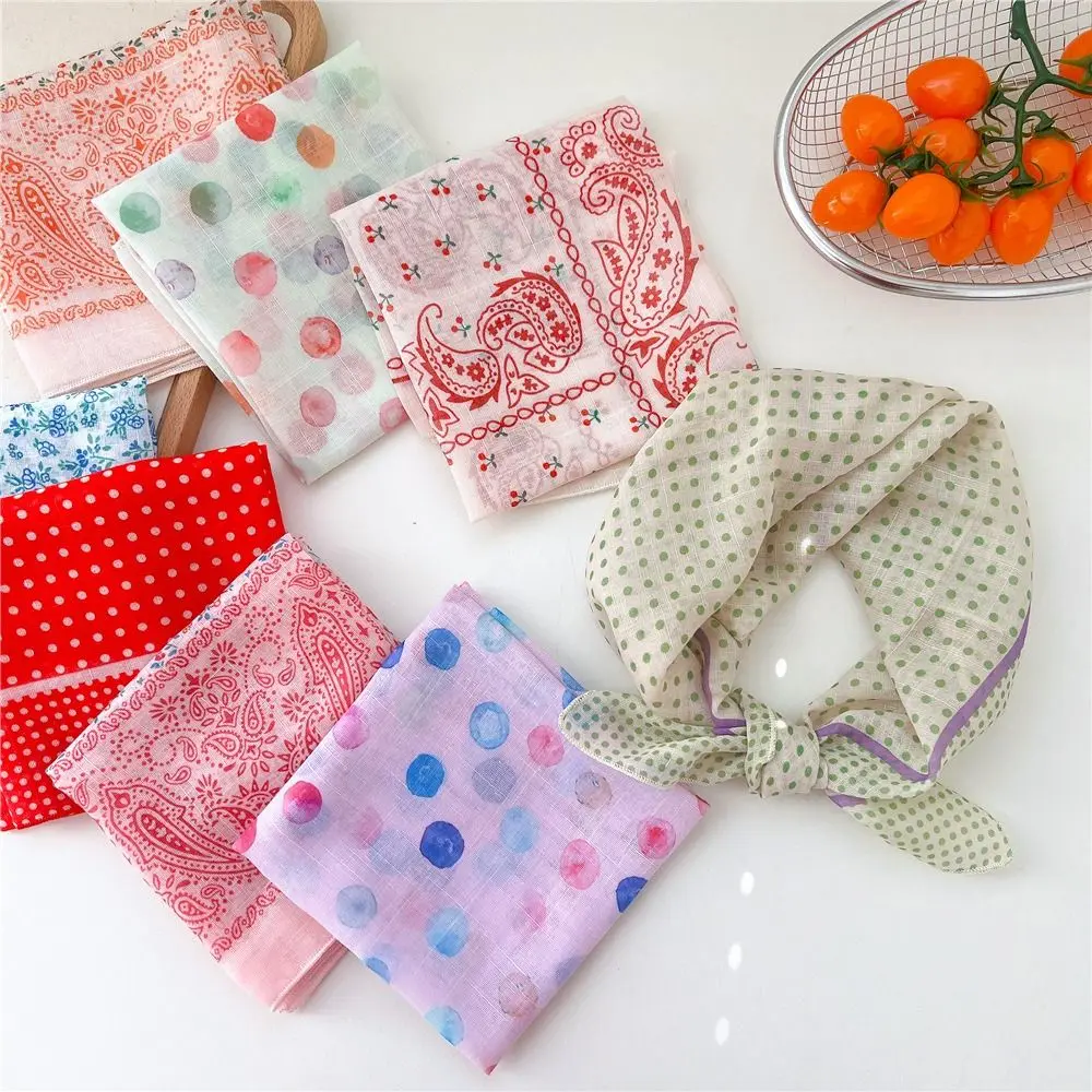 Fashion Cloth Headband Polka Dot Fresh Floral Small Square Scarf Pastoral Style Scarves Women