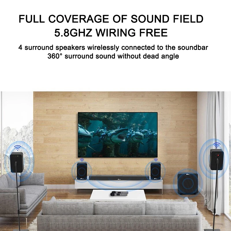 

7.1CH Wireless Home Theater Surround Sound System Sound Bar For TV Wireless Subwoofer With Four Speakers Home Theater Audio