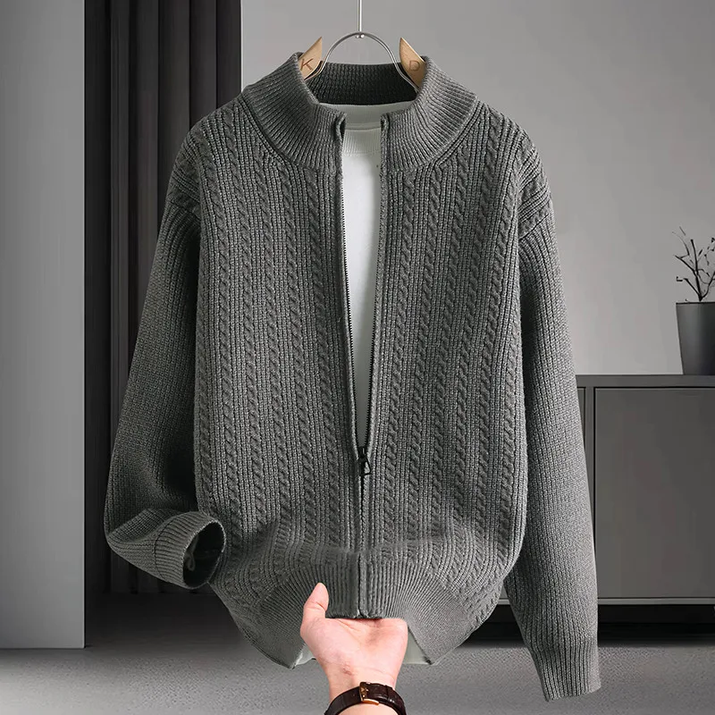 

Новый мужской вязаный свитер 2025 года с молнией, повседневный, осенне-зимний, модный, молодежный, для отдыха, удлиненный пальто-свитер