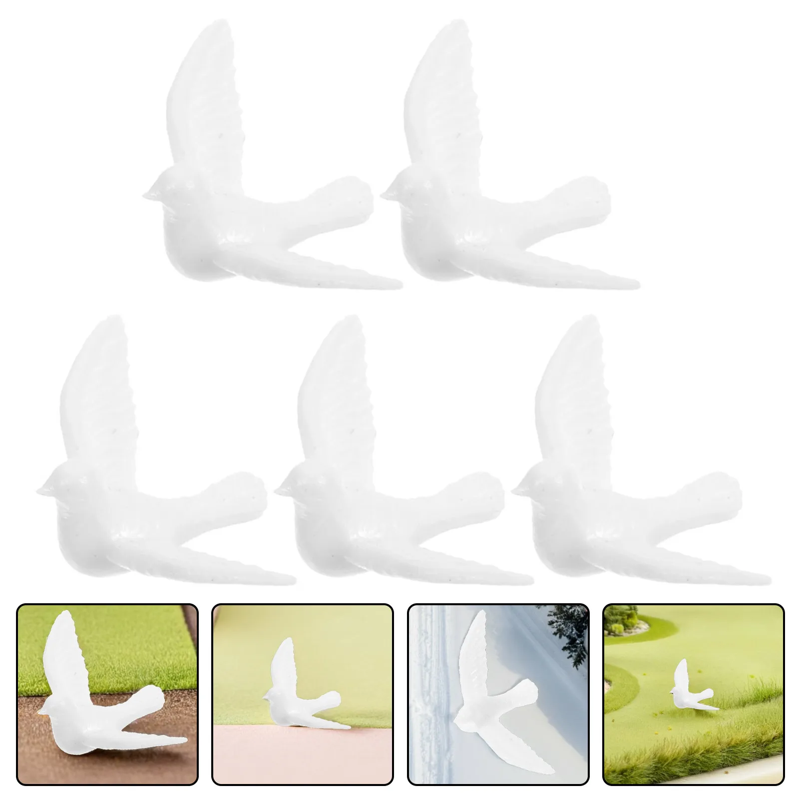 5Pcs Miniature White Doves Realistic Resin Bird Decorations for Dollhouse Crafts Mini Garden Pigeon Sculptures Small Artificial