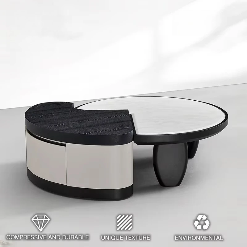 ak-Modern Luxury Coffee Table with Unique Asymmetric Design Black  White Color Scheme for High-end Living Rooms Coffee Table%