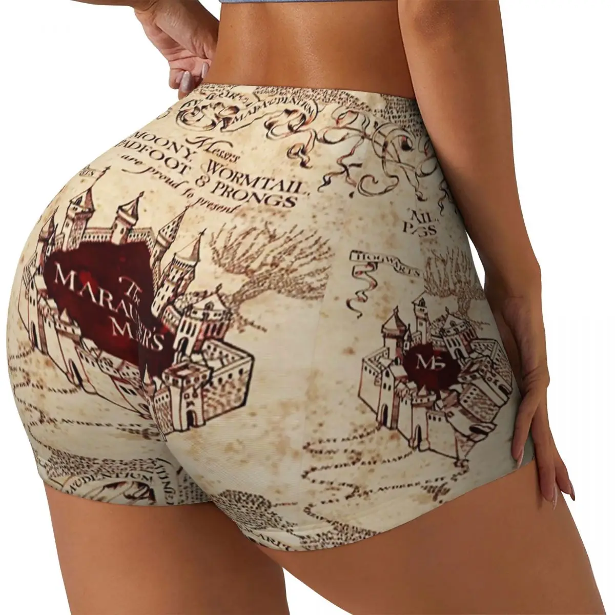 

Женские шорты для бега Marauders Magic Map на заказ, шорты для бега в тренажерном зале, спортивные шорты для волейбола, байкера, йоги