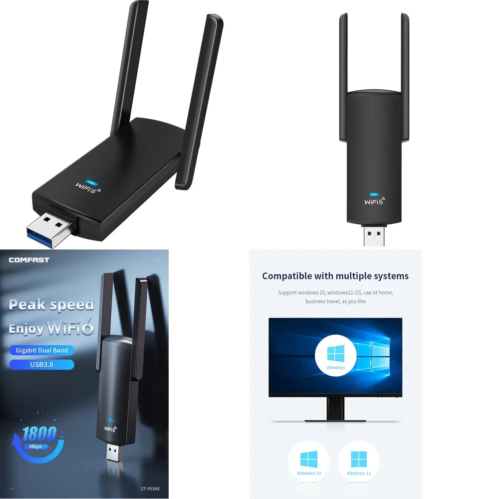 AX1800 WiFi 6 USB WiFi Adapter for Laptop Desktop PC with RTL8832CU Chipset Dual Band 2.4GHz 5GHz External Wireless Network