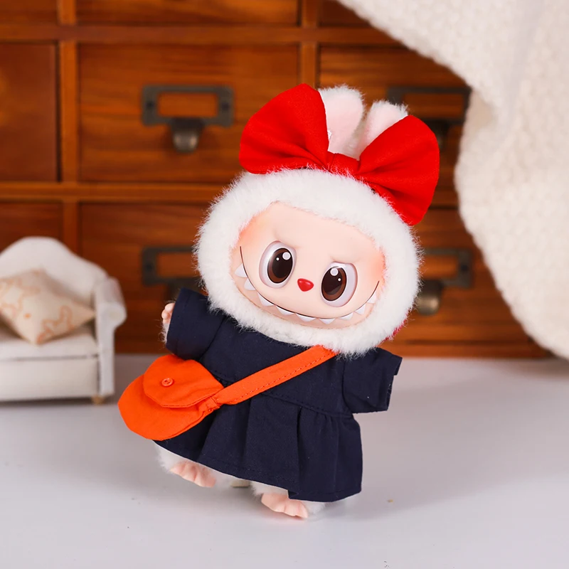 

15cm Doll Clothes For Labubu Rabbit Dolls Little Witch with Bow HairBand/Messenger Bag Baby Doll holiday dress up Accessories