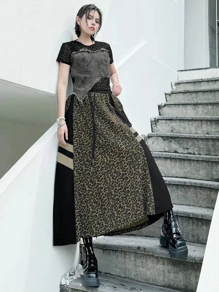 High Elastic Waist Camouflage Color-block Casual A-line Half-body Skirt Women Fashion Tide New Spring Autumn