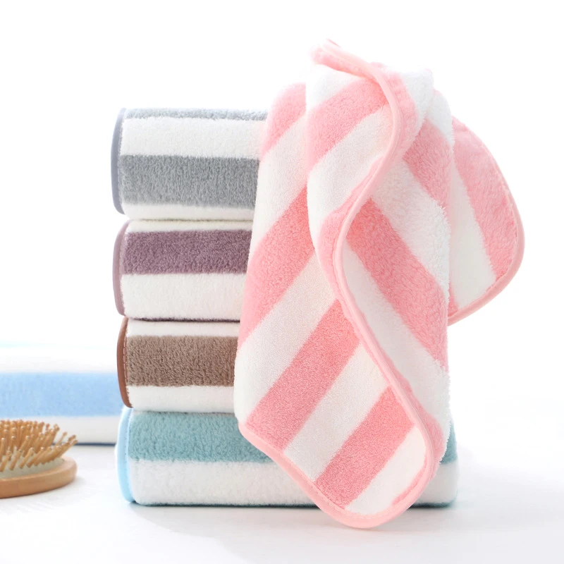1Pc Striped Coral Towel Household Thickened Face Towel Soft Absorbent Quick Drying Adult Bath Towel Gifts