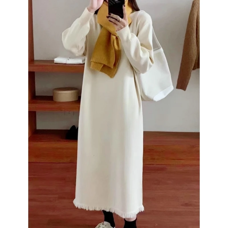 فساتين للنساء جديدة بأكمام طويلة ورقبة وهمية فستان نسائي أسود محبوك بشراشيب فستان مستقيم للنساء Vestidos De Verano Mujer Q1568 #3