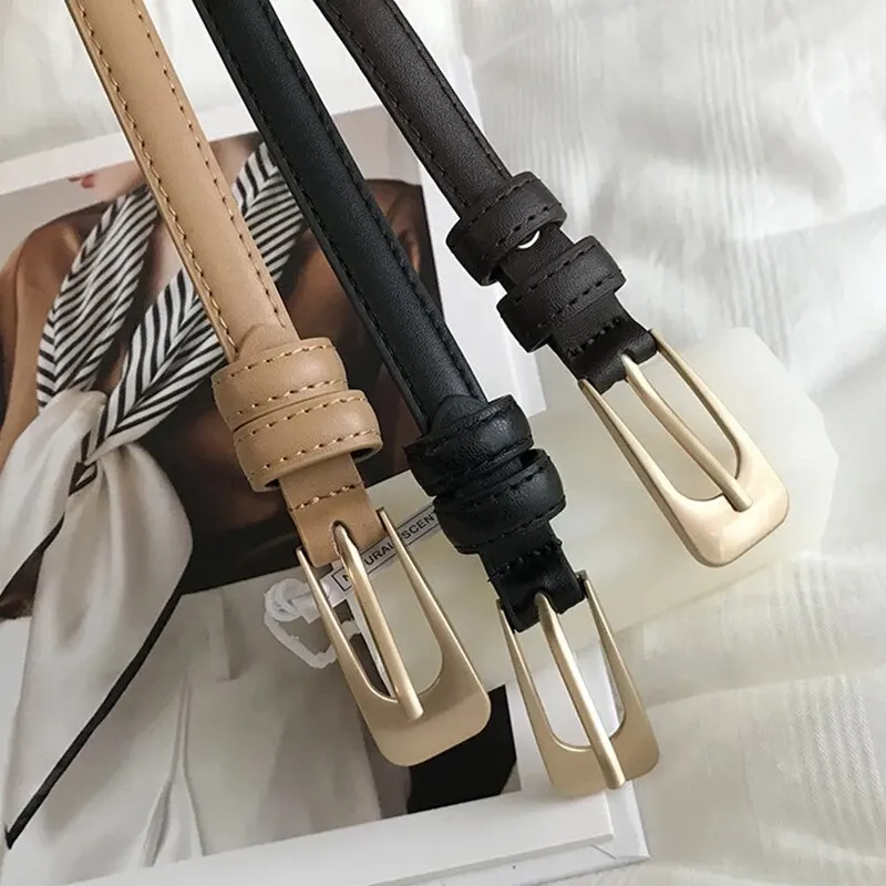 Women\'s Belt Minimalist Trendy Thin Belt High End Authentic Casual Versatile Needle Button Belt with Skirts Jeans Lady Belts New