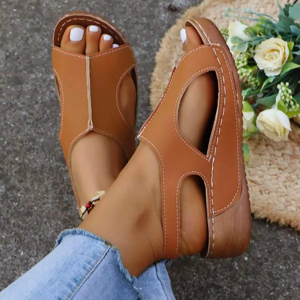 2024 sandali con zeppa estivi per donna scarpe da spiaggia antiscivolo di nuova moda donna piattaforma Casual leggera Sandalias Mujer Plus Size