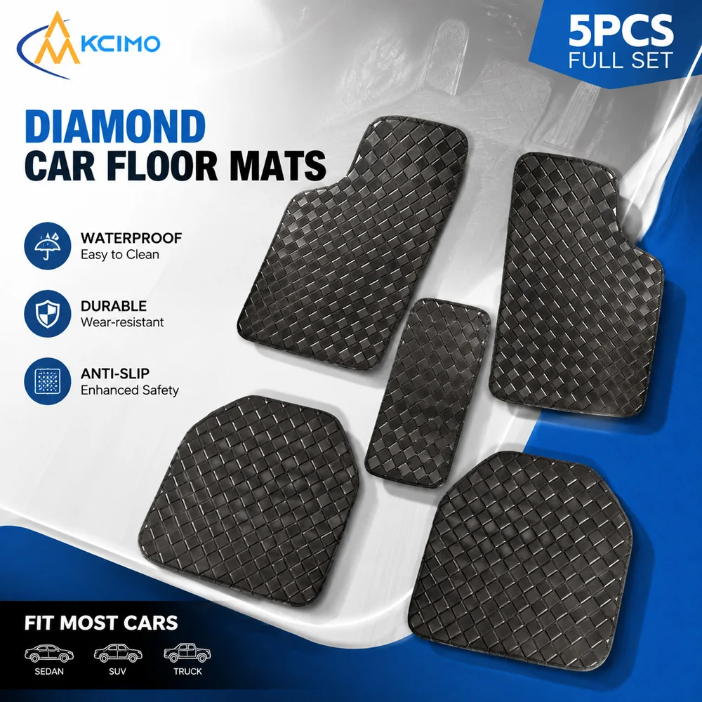 Full Set Car Floor Mats 5PCS Thick Diamond Grain PVC Leather Waterproof Auto Foot Mat Easy Clean Anti Scratch Car Floor Carpet