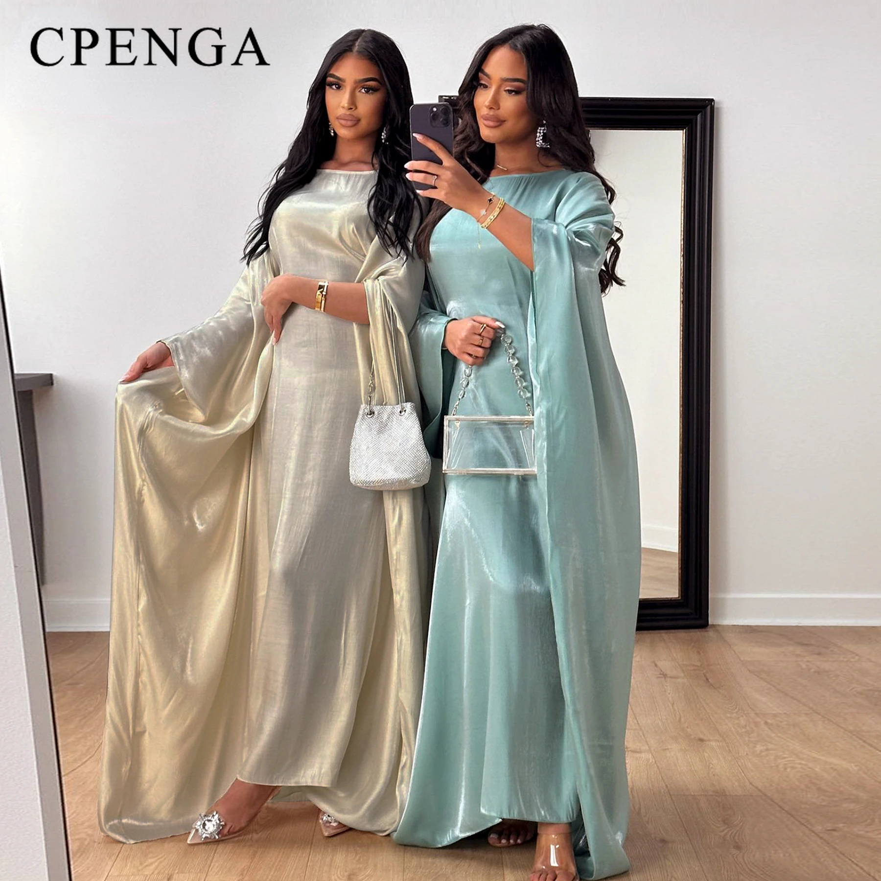 

2024 New Dubai Party Jalabiya Dress Muslim Women Stain Abaya Long Sleeves Robe Elegant Female Modest Dresses Islam Clothing