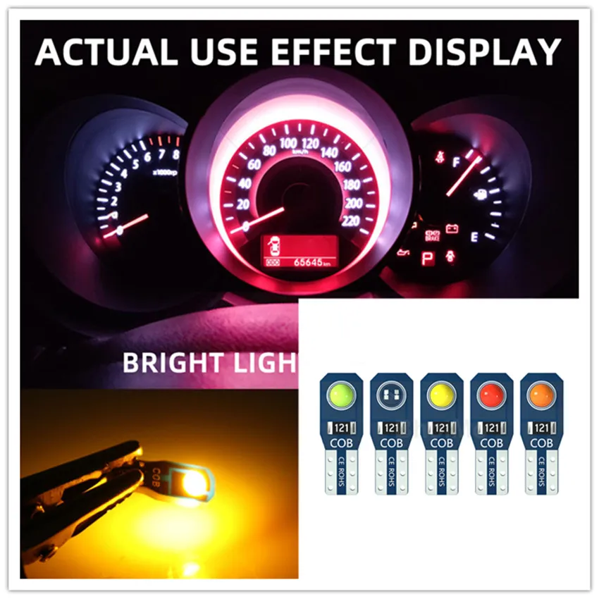 300pcs Super Bright Auto Instrument Lamp Wedge Bulb T5 W3W  COB 2SMD Car Interior Lights Dashboard Warning Indicator DC 12V