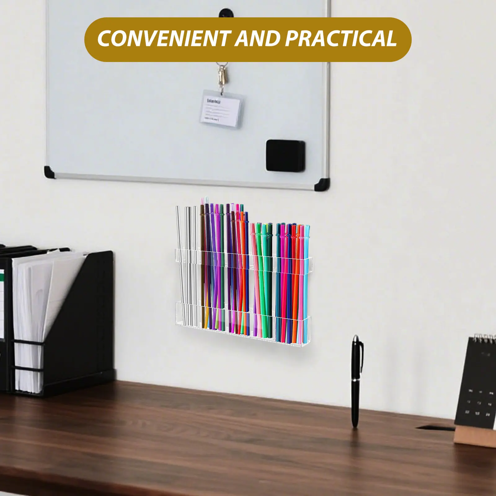 1Set Acrylic Straw Holder Flexible Height Organizer Wall Mounted Straw Dispenser Transparent Storage Rack for Cabinet Countertop