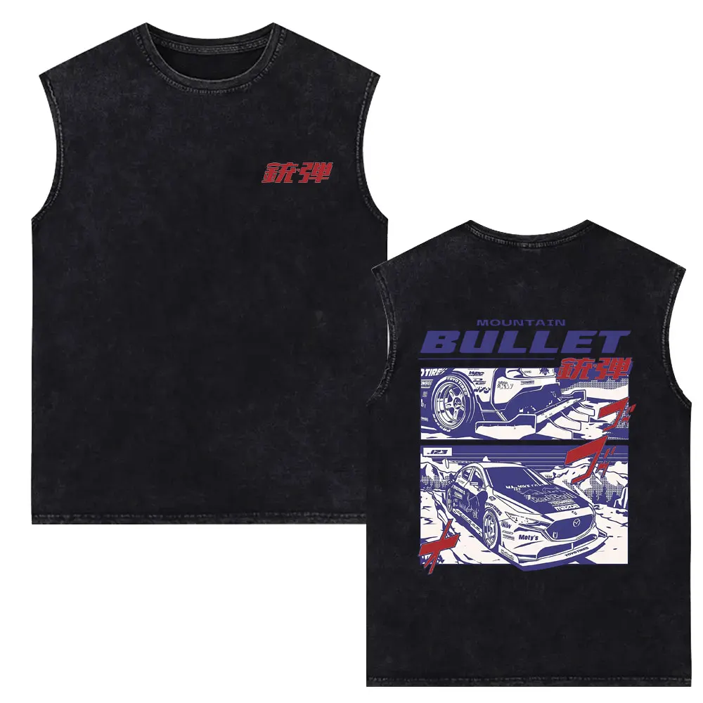 Famous Anime Initial D Drift AE86 Takumi Fujiwara Vintage Washed Tank Tops Men Women Casual Retro Cotton Sleeveless Vest T-shirt