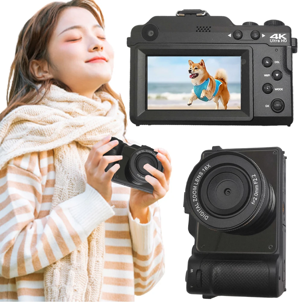

Dual Lens 4K Photography Camcorder 18X Video Recorder Rechargeable Live Stream Webcam for Live Video Call Online Meeting