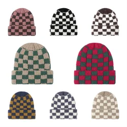 Zimowa czapka z dzianiny dla kobiet w kratkę Skullies Beanies Ins Luxury Brand Y2k Bonnet Heavy Warm Hat Casual Cap dla dziewczynki chłopca