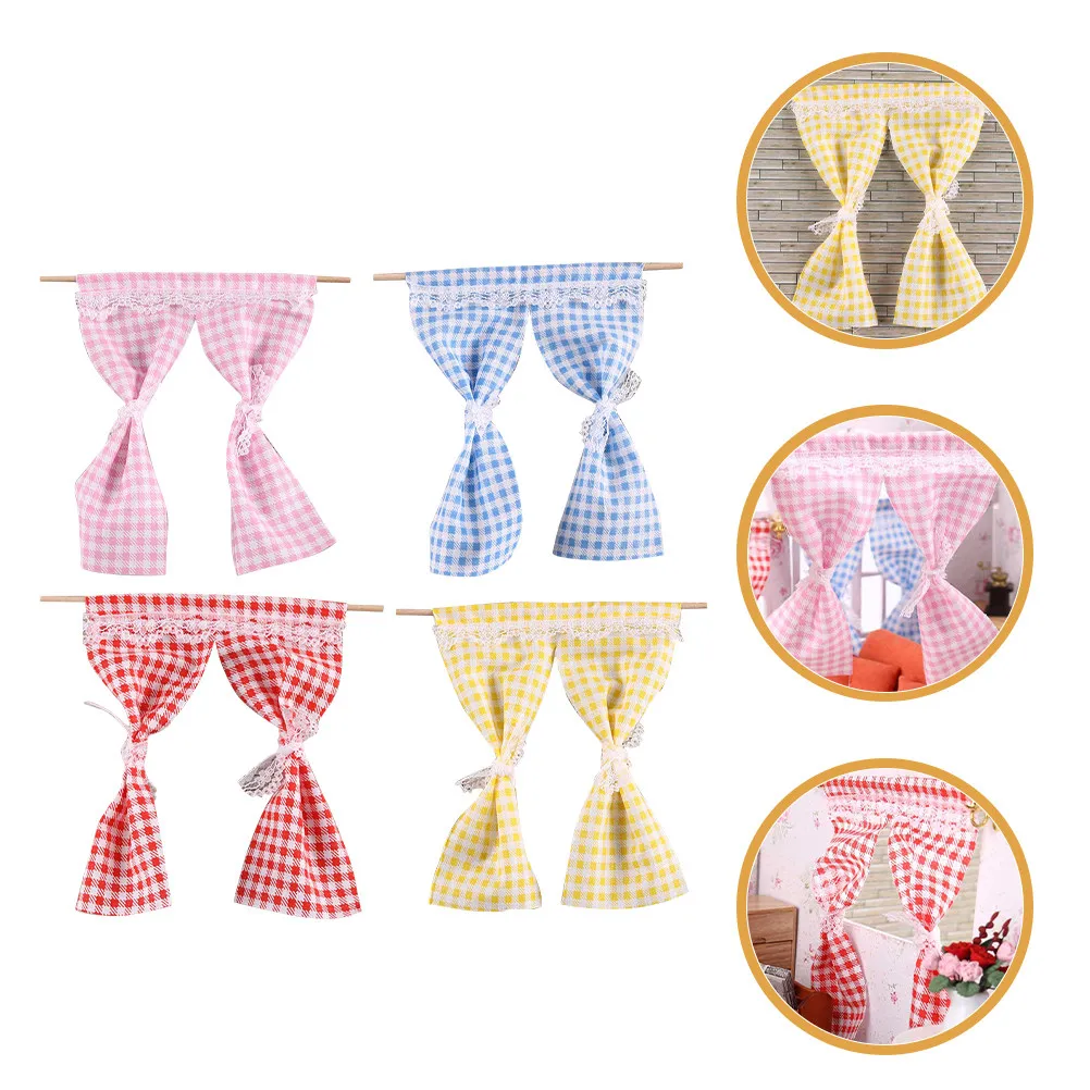 

4Pcs Miniature Curtains Tiny Window Drapes Set Delicate Fabric for Dollhouse Accessories DIY Miniature Furniture Decoration