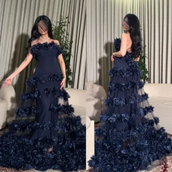 Vestido de noche personalizado, Sexy, informal, de tul, con cuentas de flores, fruncido, para discoteca, corte en A, sin tirantes, a medida, para ocasiones, vestidos largos