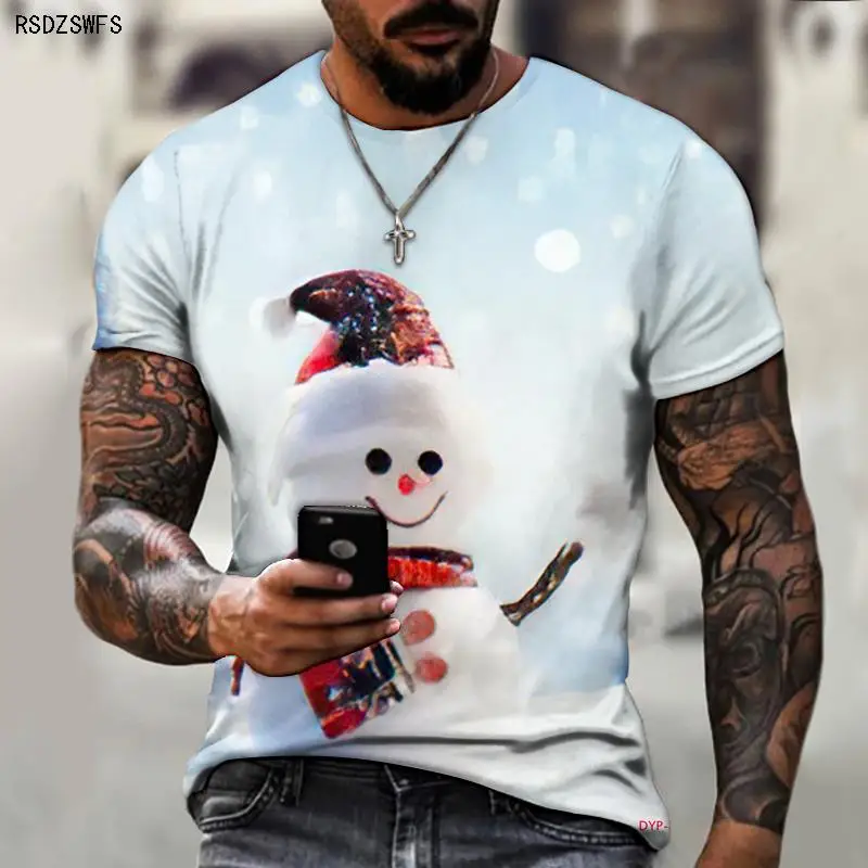 New Men\'s T-shirt Brand Design Christmas Santa Claus Christmas Tree Snowman Western Holiday 3D Printing Oversize 5XL