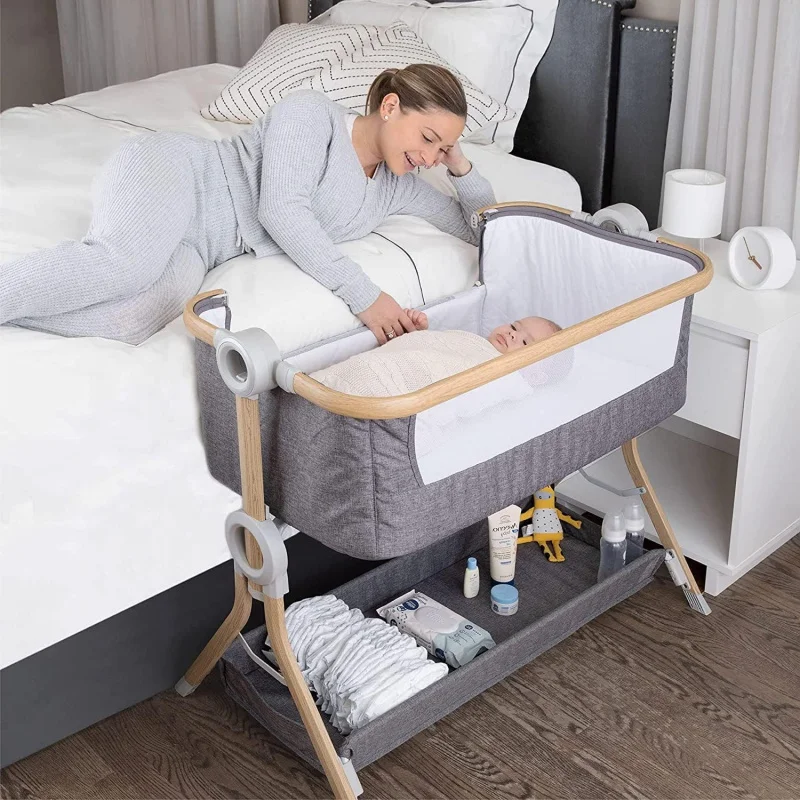 Baby bassinet, bedside sleeper for baby, easy folding portable crib with storage basket for newborn, bedside bassinet