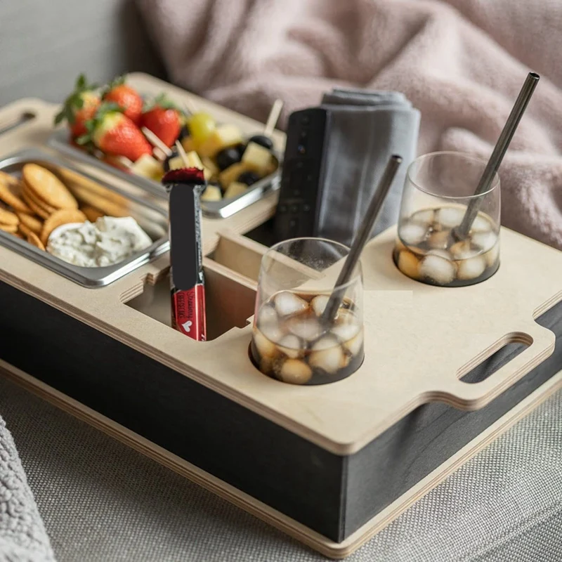 Couchbar - Personalised 2 Snack Bowls (Delivery Not Include), Organiser And Bottle Holder - Couchbutler Couch Butler