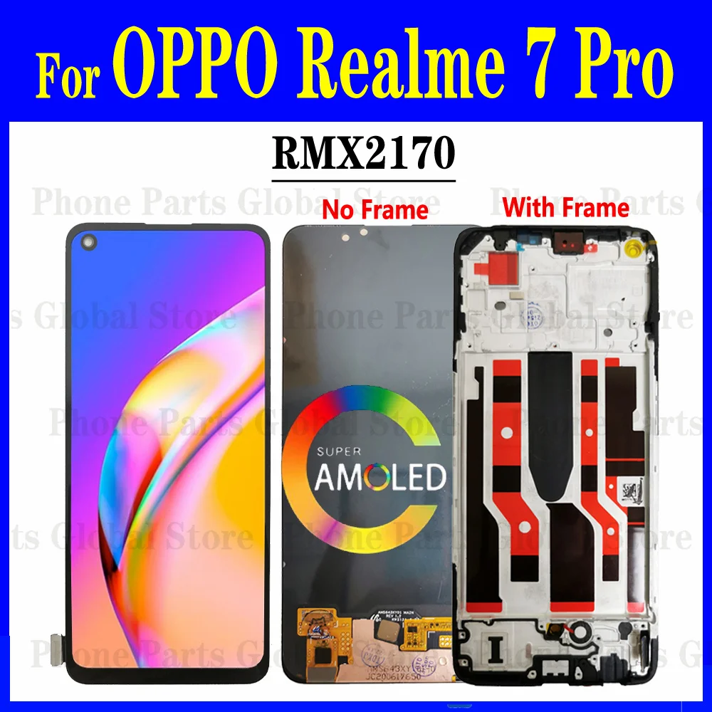 For OPPO Realme 7 Pro LCD With Frame RMX2170 LCD Display Screen Touch Digitizer Sensor Assembly Replacement Realme7Pro LCD Parts