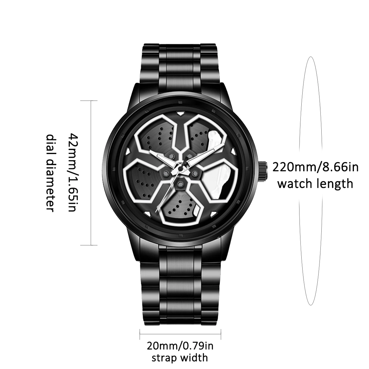 Original Wheel Rotating Men Watches Black Fashion Stainless Steel Strap Sports Man Clock 3Bar Quartz Movement Top Watch for Men image 3