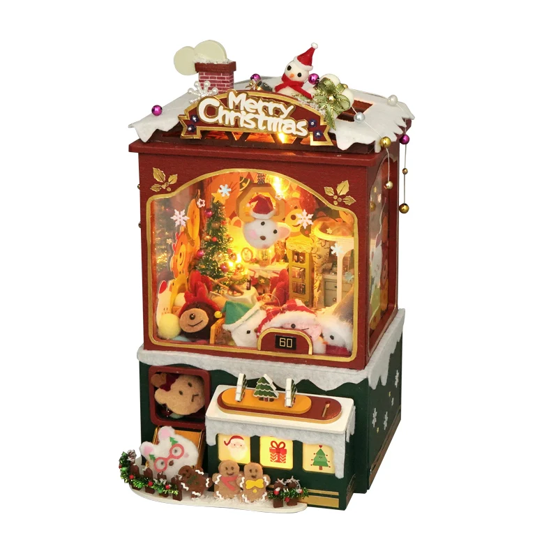 

Diy Wooden Casa Dollhouse Kits Christmas Doll Machine Music Box Miniature Snowman Assembled Doll House For Friend Birthday Gifts